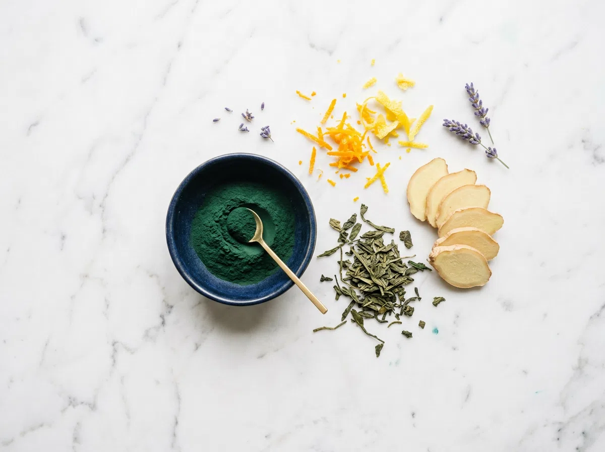 Botanical ingredients spirulina green tea ginger - daily wellness supplement with plant extracts